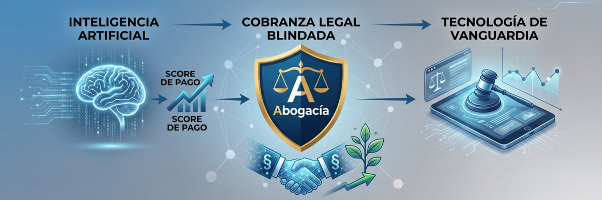 Infografía corporativa sobre el futuro de la recuperación de cartera aplicando inteligencia artificial, analítica predictiva y automatización legal coercitiva - Abogacía