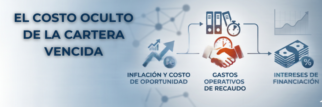 Infografía corporativa sobre costos ocultos, pérdida de rentabilidad y capital de trabajo por cartera vencida - Abogacía